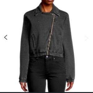Design Lab Lord & Taylor Black Moto Jean Jacket